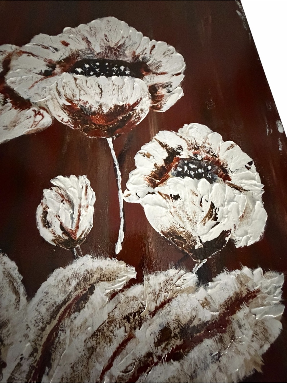 Original Artwork Acrylic’s On Canvas Large White Blooms against Deep Toned Bac - Picture 10 of 16